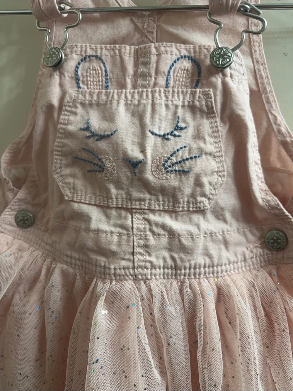 OshKosh B'gosh Pink Sparkle Tulle Overall Dress with Bunny Face